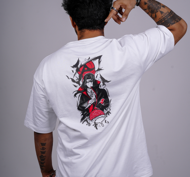 White Oversized T-shirt | itachi embroidered